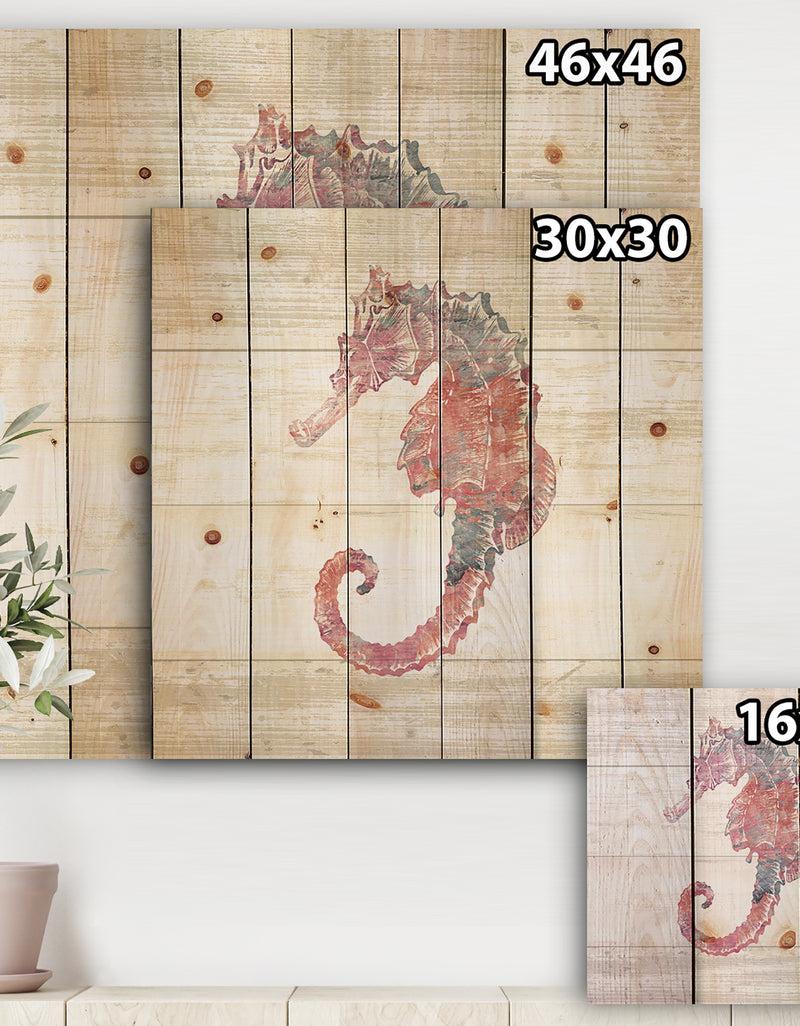 DesignQ Pink Seahorses Ocean Life - Nautical & Coastal Print On Natural Pine Wood