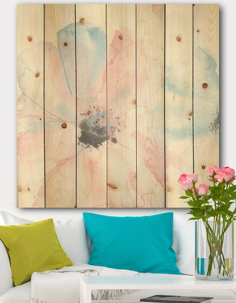 DesignQ Pink Shabby Floral I - Shabby Chic Print on Natural Pine Wood