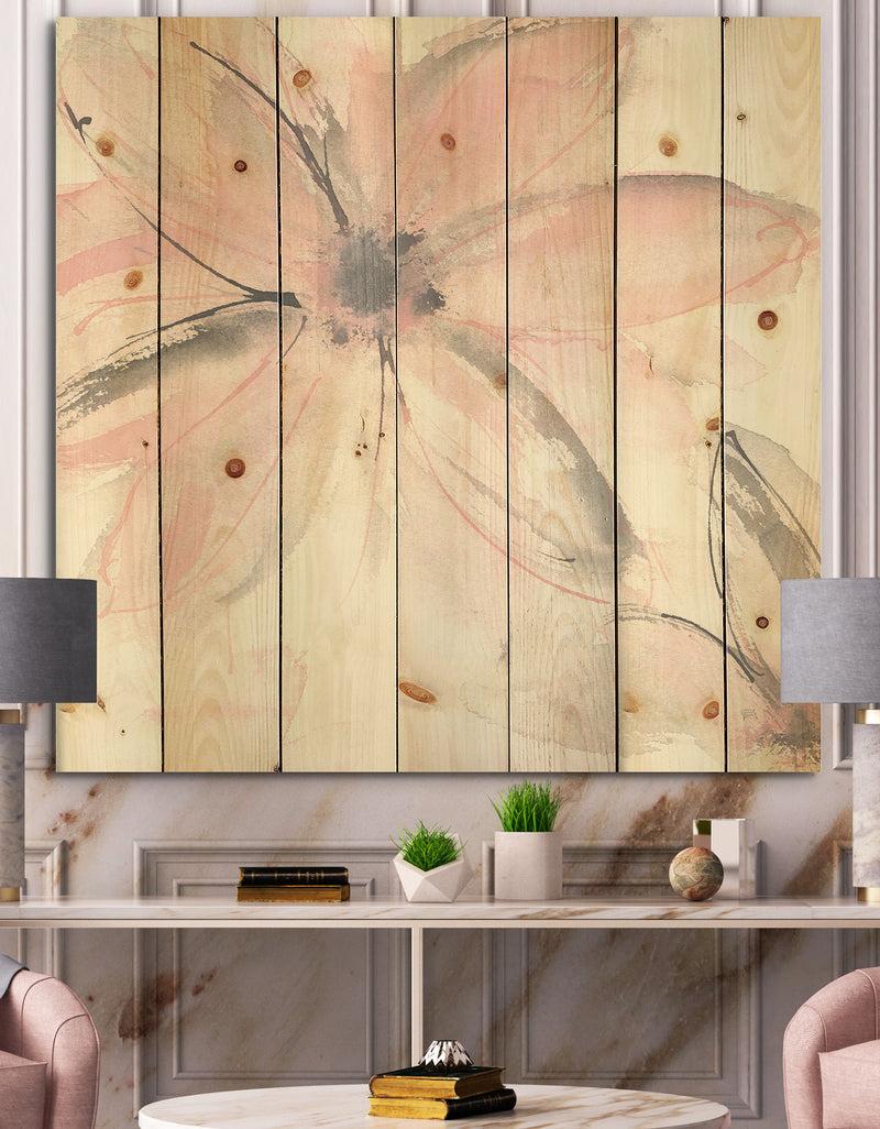 DesignQ Pink Shabby Floral II - Shabby Chic Print on Natural Pine Wood