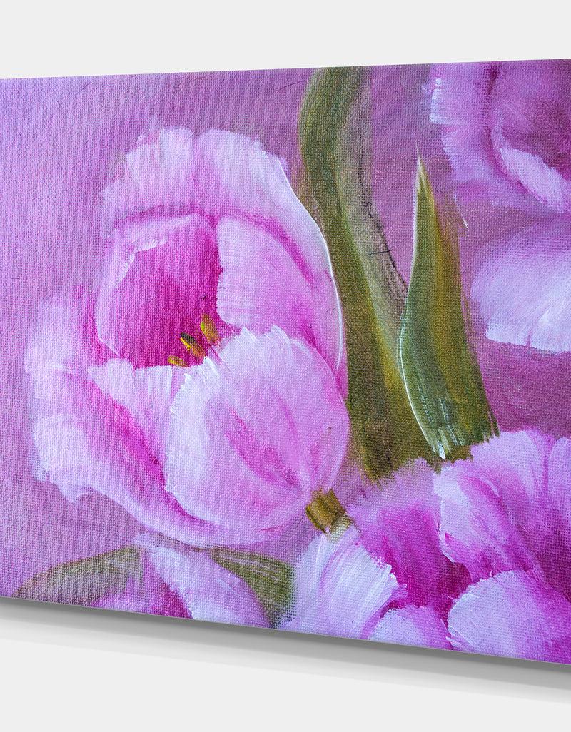 DesignQ Pink Tulips - Floral Contemporary On Wrapped Canvas