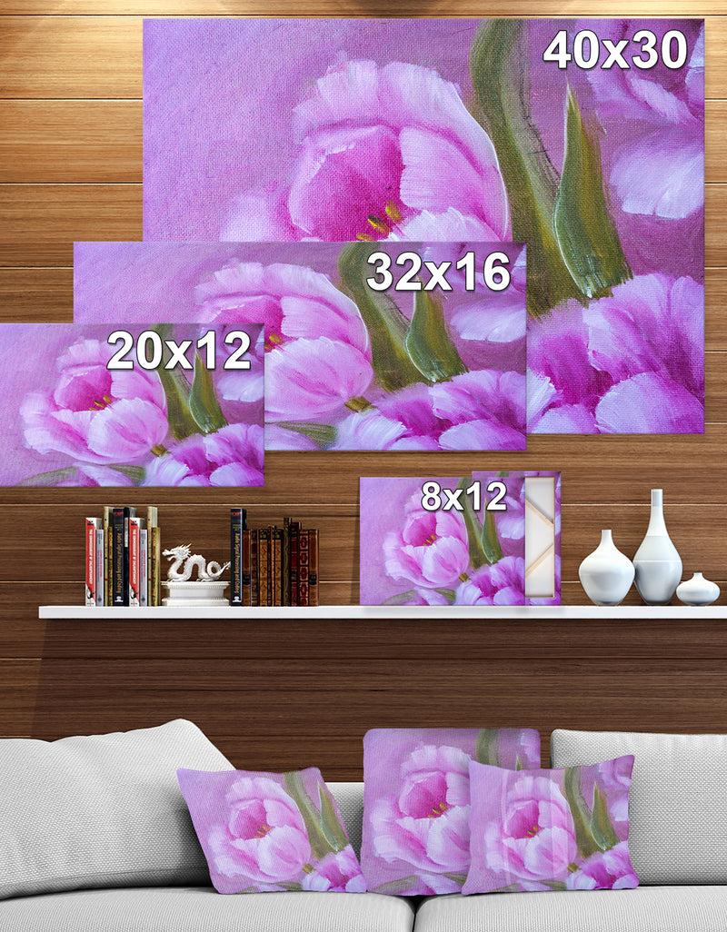 DesignQ Pink Tulips - Floral Contemporary On Wrapped Canvas