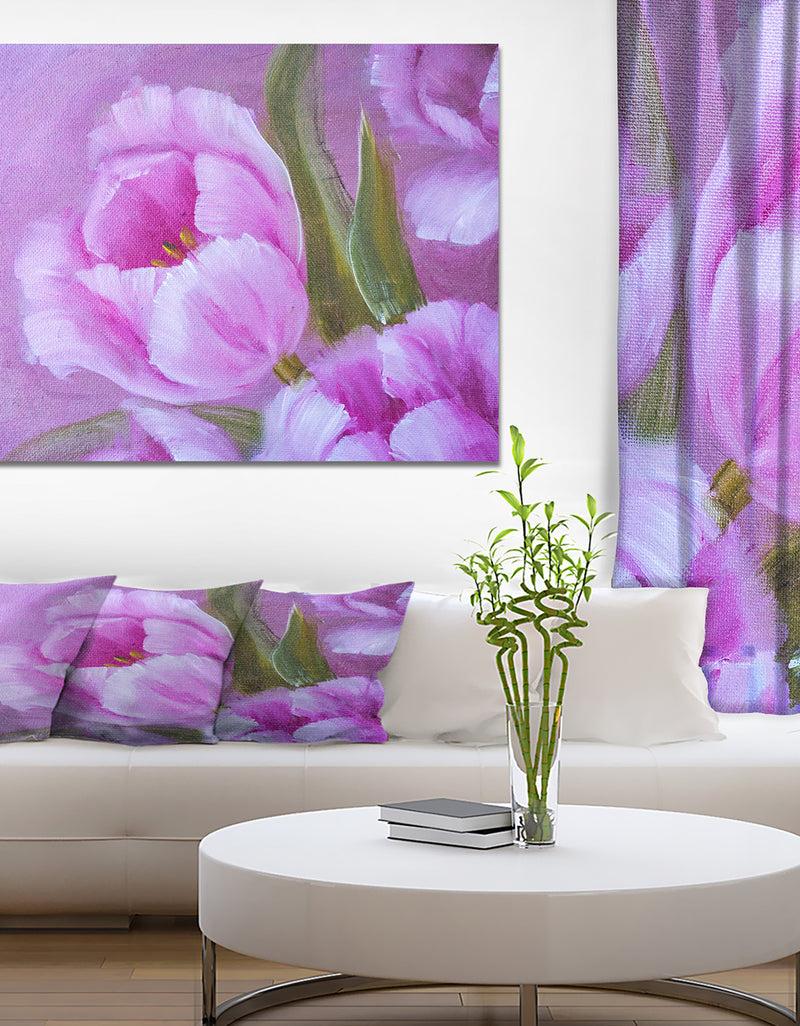 DesignQ Pink Tulips - Floral Contemporary on wrapped Canvas