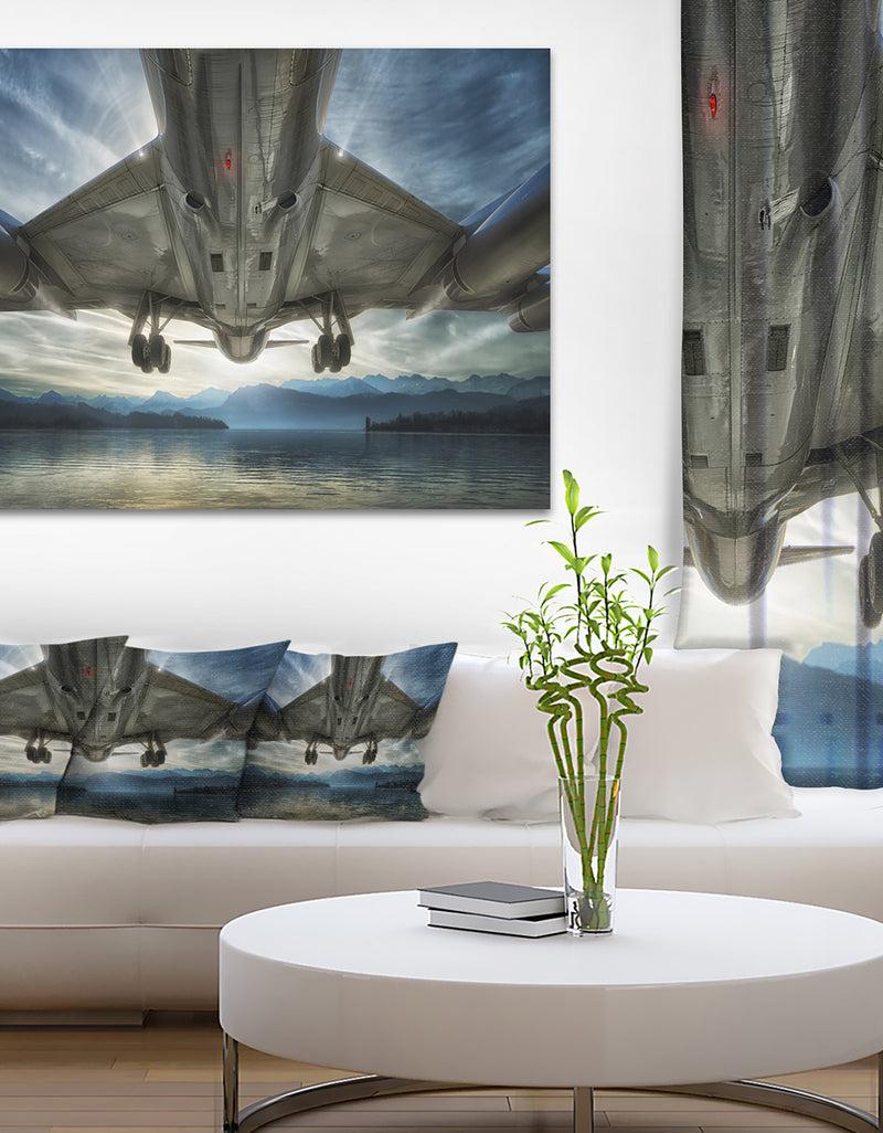 DesignQ Plane Over Beach and Sea - Seashore Photography Canvas Print