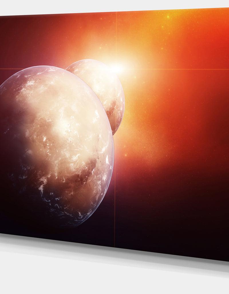 DesignQ Planets With Rising Star - Modern Spacescape Canvas Print