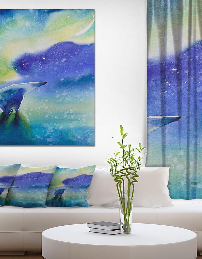 DesignQ Polar bear with aurora Borealis - Animals kids Painting Print on Wrapped Canvas