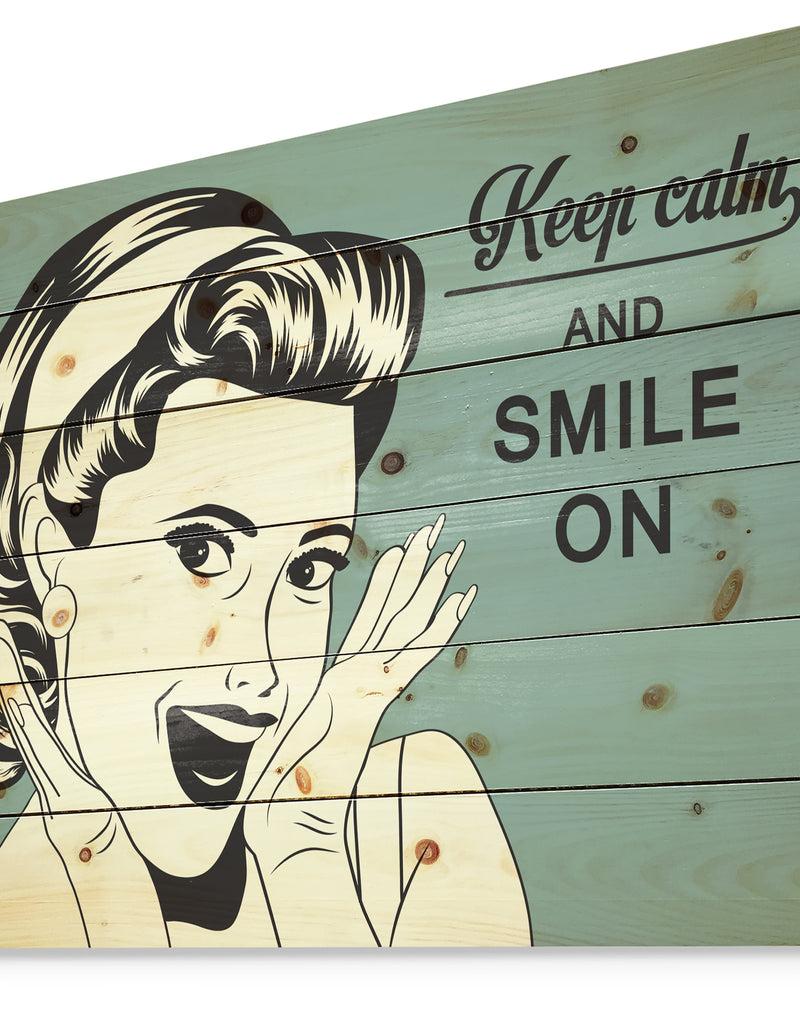 DesignQ Pop Art Retro Woman - Abstract Portrait Print On Natural Pine Wood