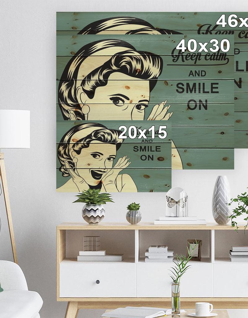 DesignQ Pop Art Retro Woman - Abstract Portrait Print On Natural Pine Wood