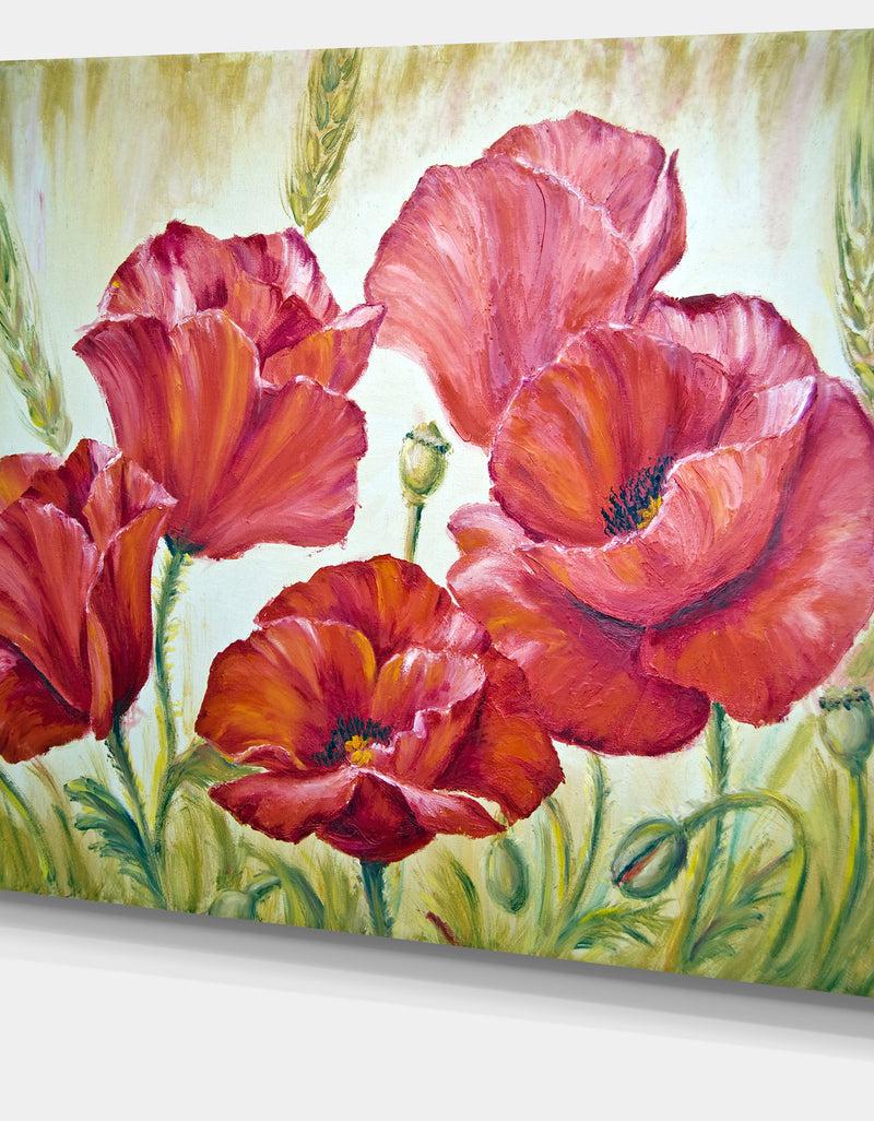 DesignQ Poppies In Wheat - Large Floral Wall Art Canvas