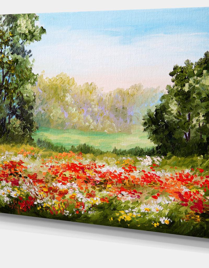 DesignQ Poppy Field With Sky - Landscape Canvas Art Print