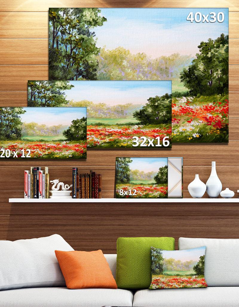 DesignQ Poppy Field With Sky - Landscape Canvas Art Print