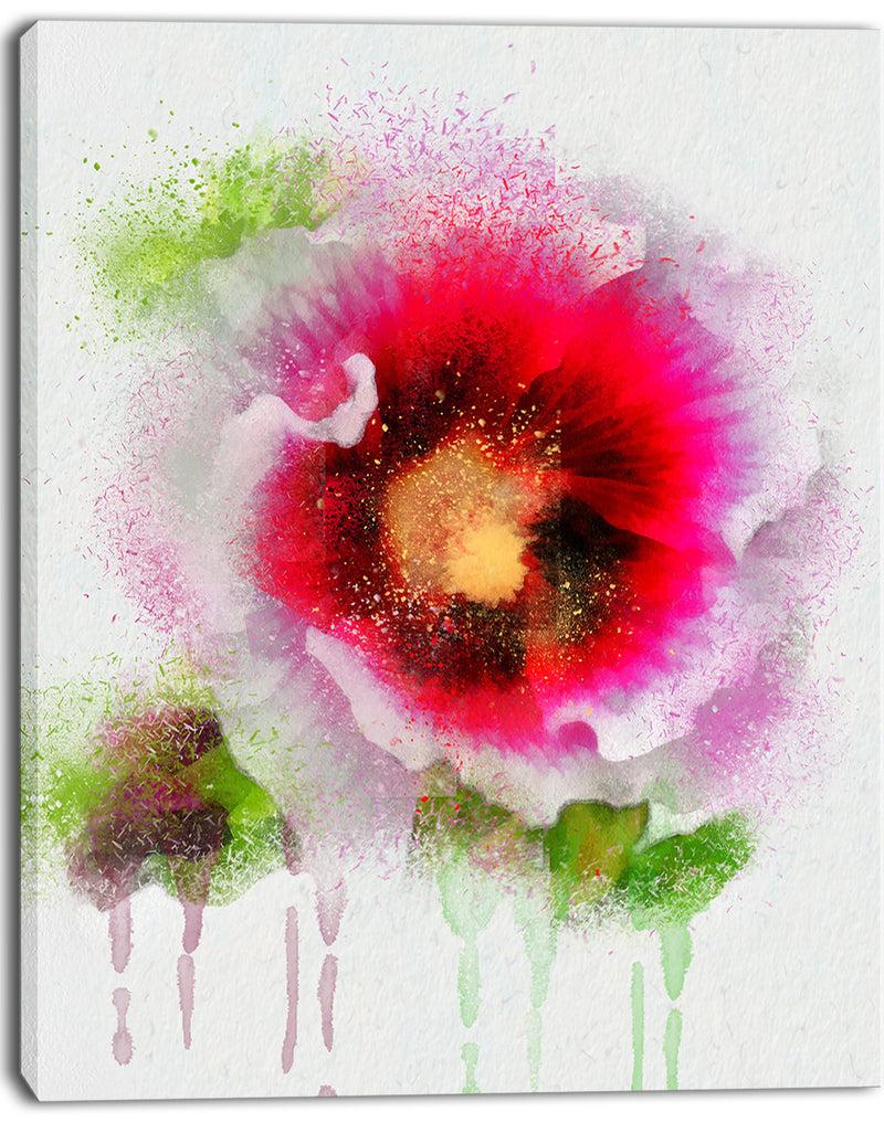 DesignQ Poppy With Green Watercolor Splashes - Floral Canvas Artwork Print