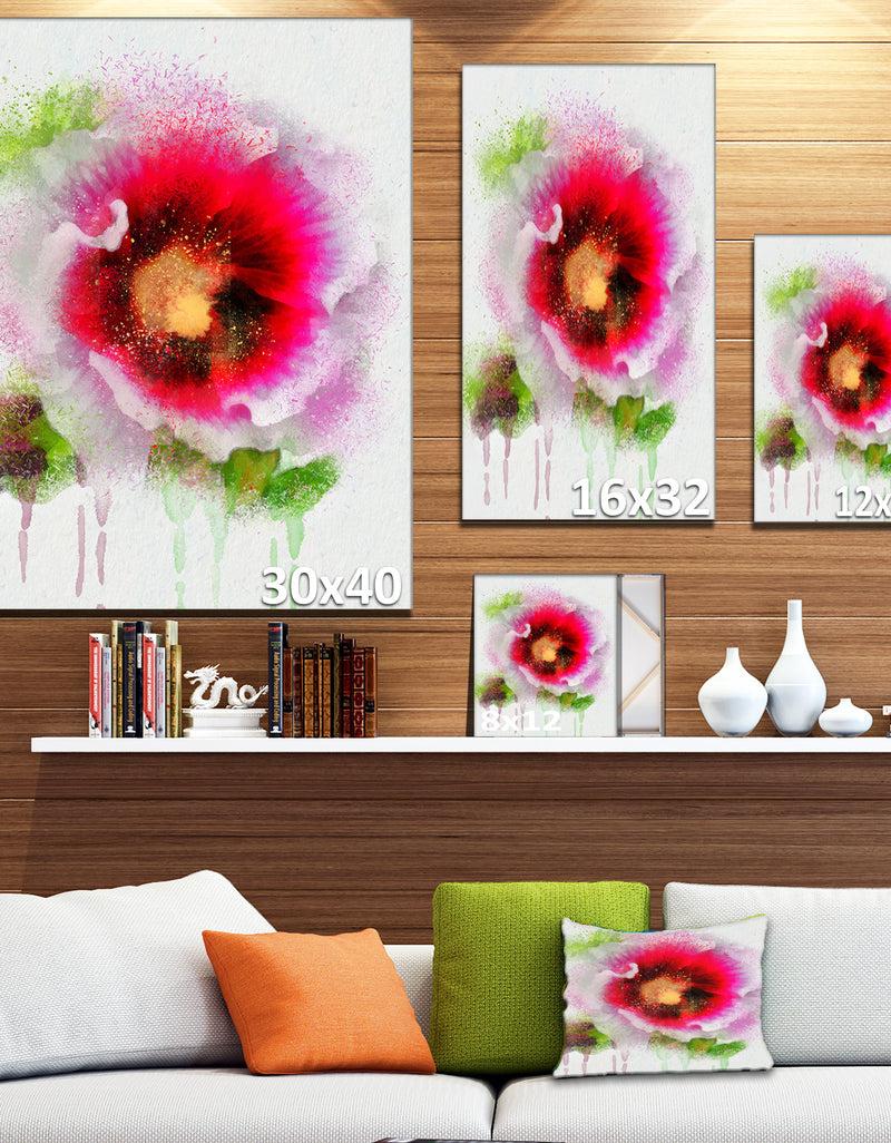 DesignQ Poppy With Green Watercolor Splashes - Floral Canvas Artwork Print