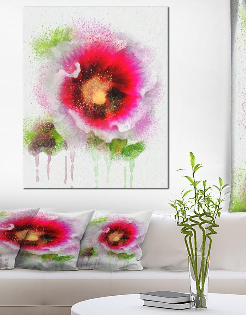 DesignQ Poppy with Green Watercolor Splashes - Floral Canvas Artwork Print