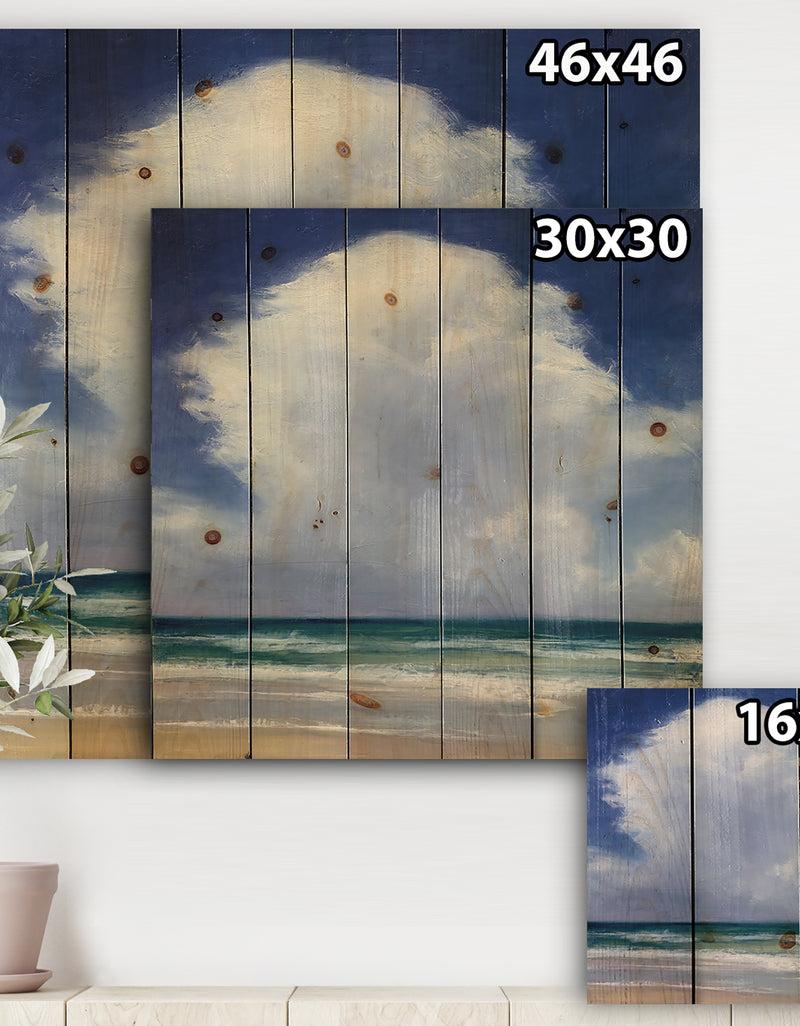 DesignQ Porch & Den Beach Clouds II - Landscape Print On Natural Pine Wood