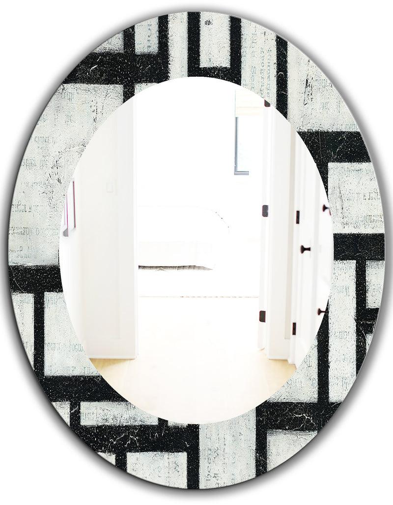 DesignQ Porch & Den 'Black And White Labyrinth Geometric - Mid-Century Mirror