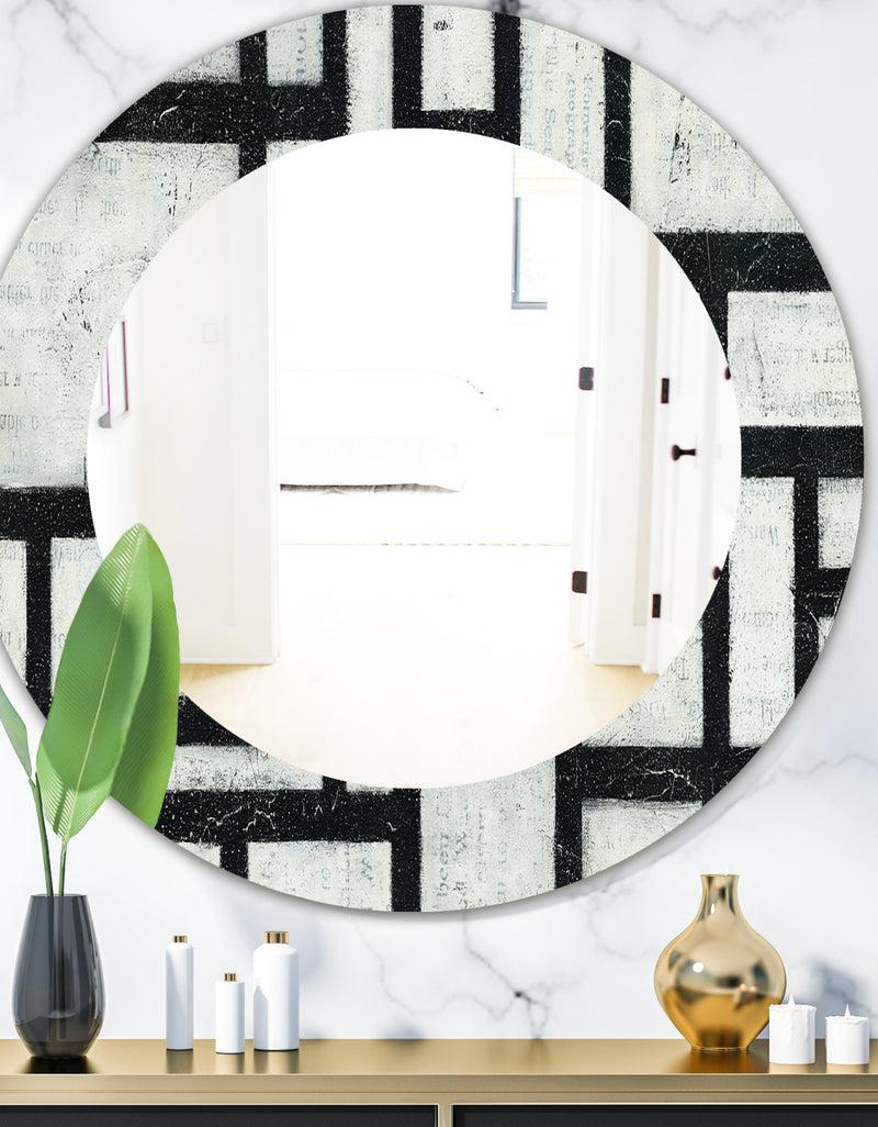 DesignQ Porch & Den 'Black and White Labyrinth Geometric - Mid-Century Mirror