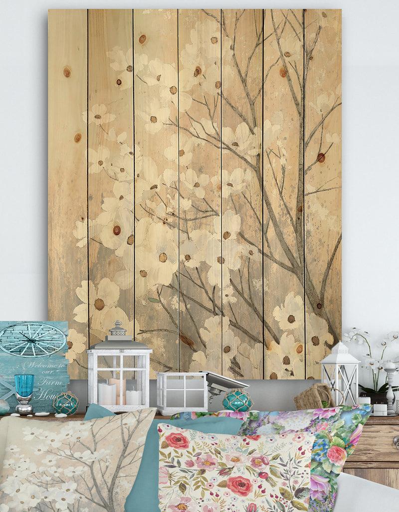 DesignQ Porch & Den Brown onn Grey Blossoms - Natural Pine Wood