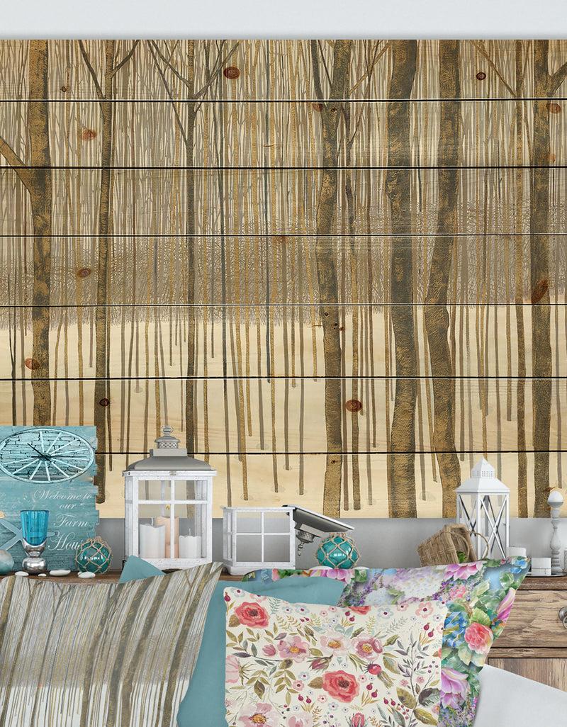 DesignQ Porch & Den Forest in Winter Gold - Print on Natural Pine Wood