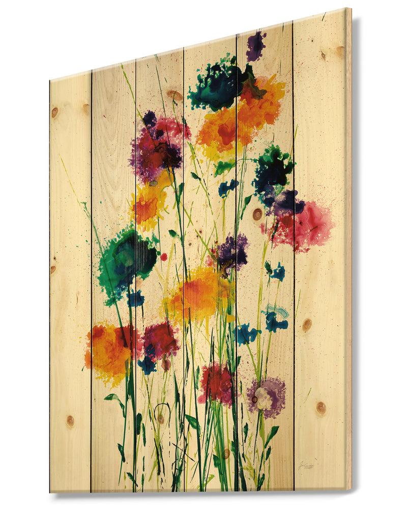 DesignQ Porch & Den Indigo Green And Yellow Watercolor - Print On Natural Pine Wood