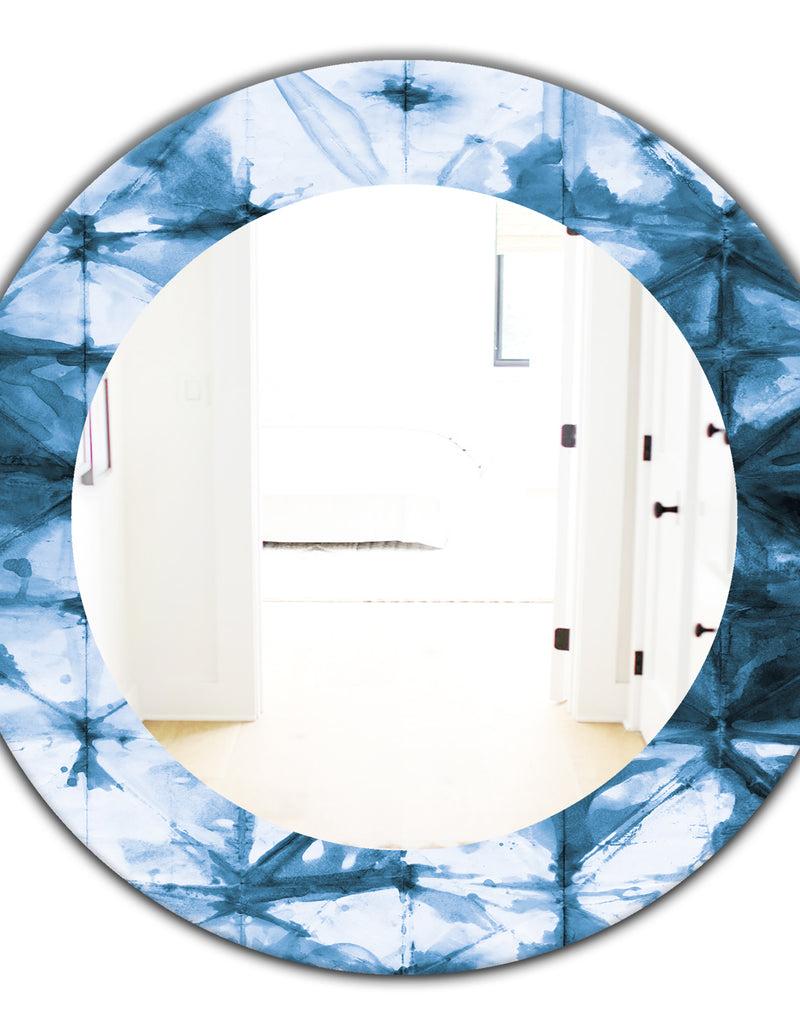 DesignQ Porch & Den 'Indigo Watercolor Geometrical III - Mid-Century Mirror