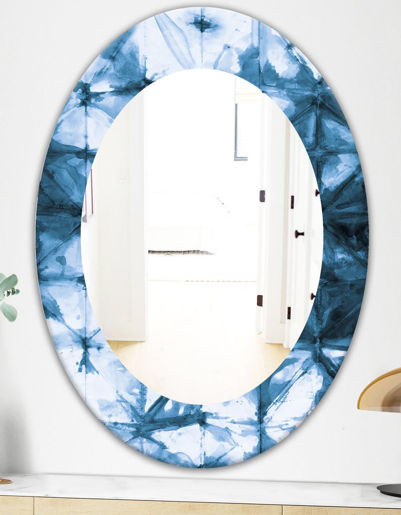 DesignQ Porch & Den 'Indigo Watercolor Geometrical III - Mid-Century Mirror