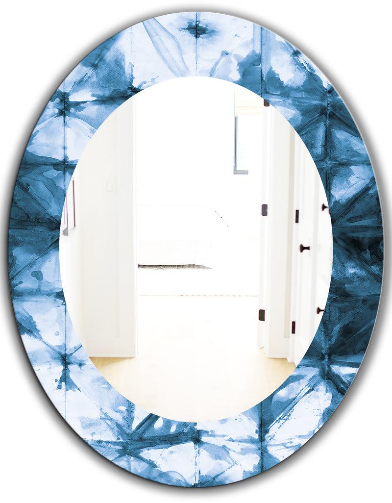DesignQ Porch & Den 'Indigo Watercolor Geometrical III - Mid-Century Mirror