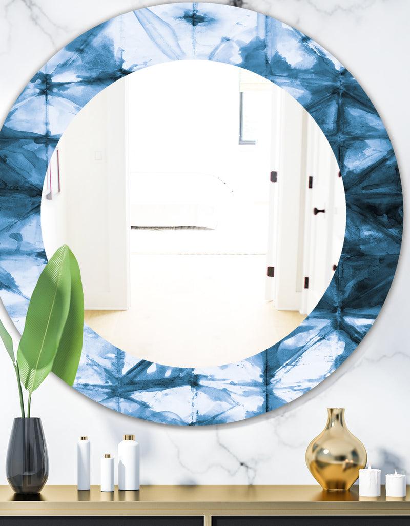DesignQ Porch & Den 'Indigo Watercolor Geometrical III - Mid-Century Mirror