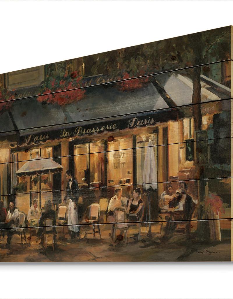 DesignQ Porch & Den La Brasserie Of Champs-elysees Paris - Print On Natural Pine Wood