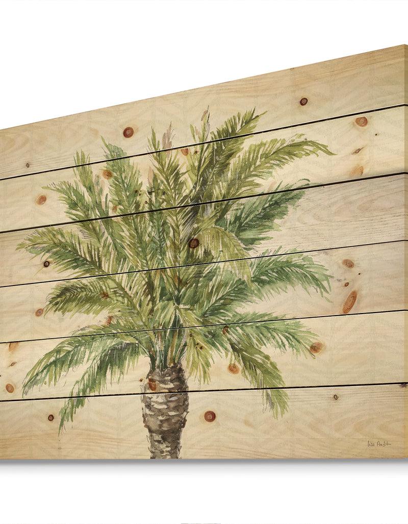 DesignQ Porch & Den Mixed Botanical Greens Palms IV - Print On Natural Pine Wood