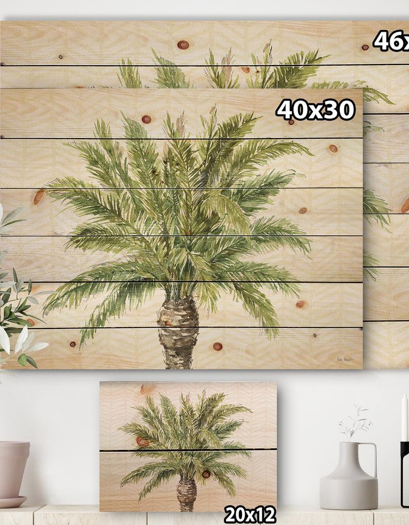 DesignQ Porch & Den Mixed Botanical Greens Palms IV - Print On Natural Pine Wood