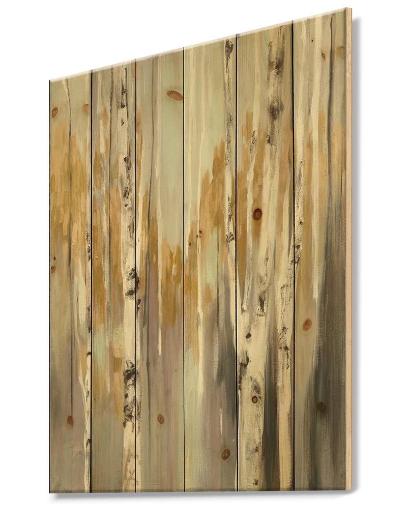 DesignQ Porch & Den Silver And Yellow Birch Forest II - Cottage Print On Natural Pine Wood