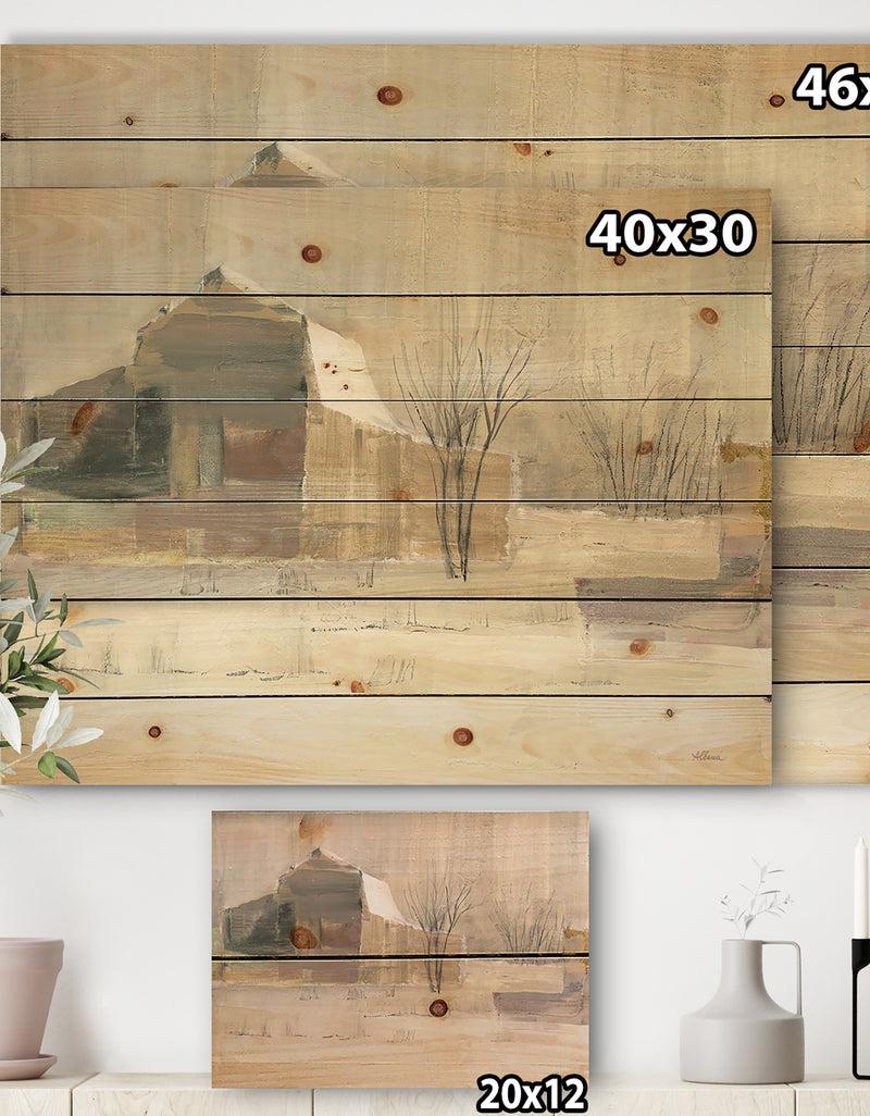 DesignQ Porch & Den Winter On The Farm House - Landscape Print On Natural Pine Wood