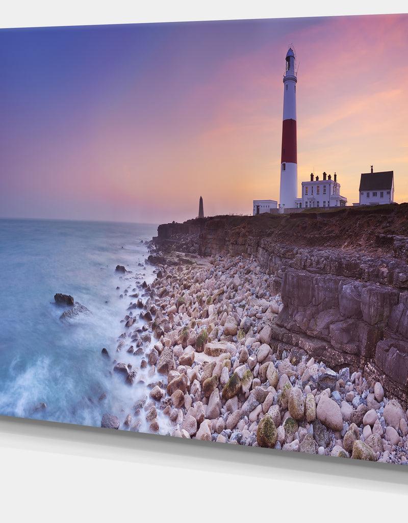 DesignQ Portland Bill Lighthouse In Dorset - Modern Seashore Canvas Wall Art