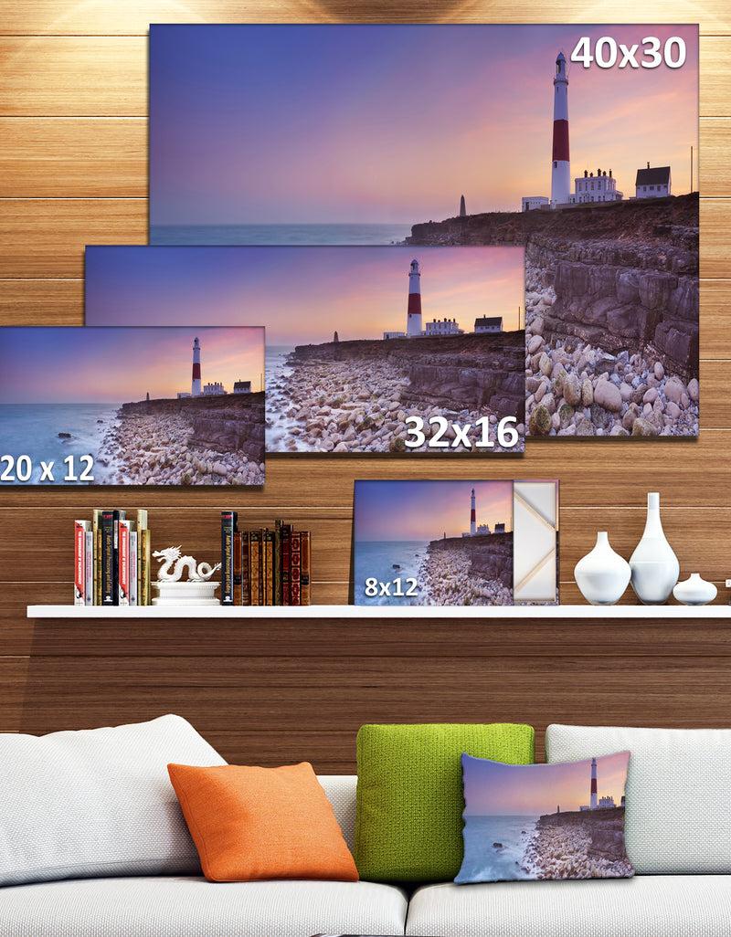 DesignQ Portland Bill Lighthouse In Dorset - Modern Seashore Canvas Wall Art