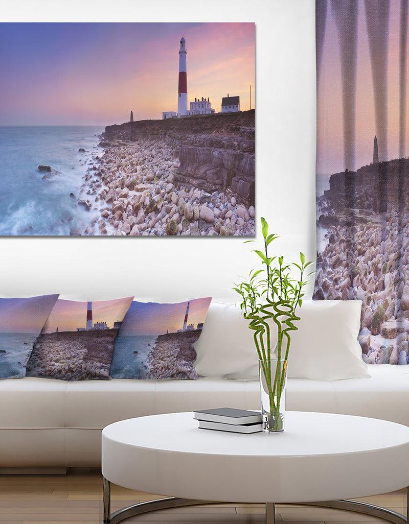 DesignQ Portland Bill Lighthouse in Dorset - Modern Seashore Canvas Wall Art