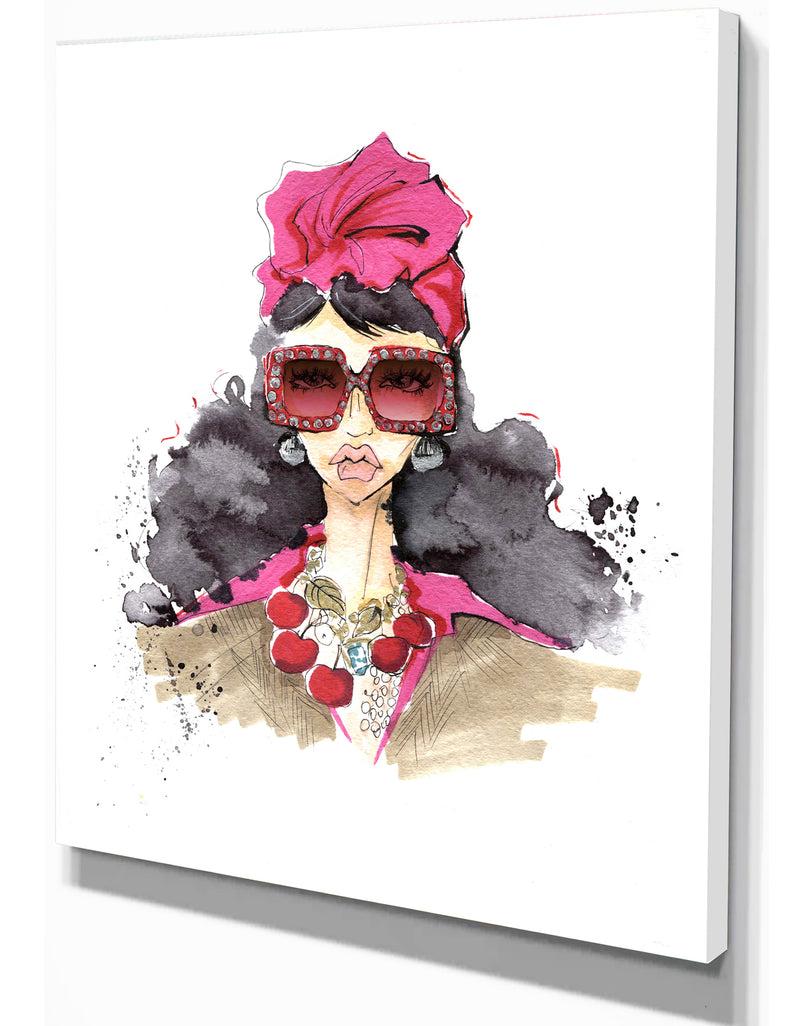 DesignQ Portrait Of Trendy Girl In Sunglasses - Glamour Painting Print On Wrapped Canvas