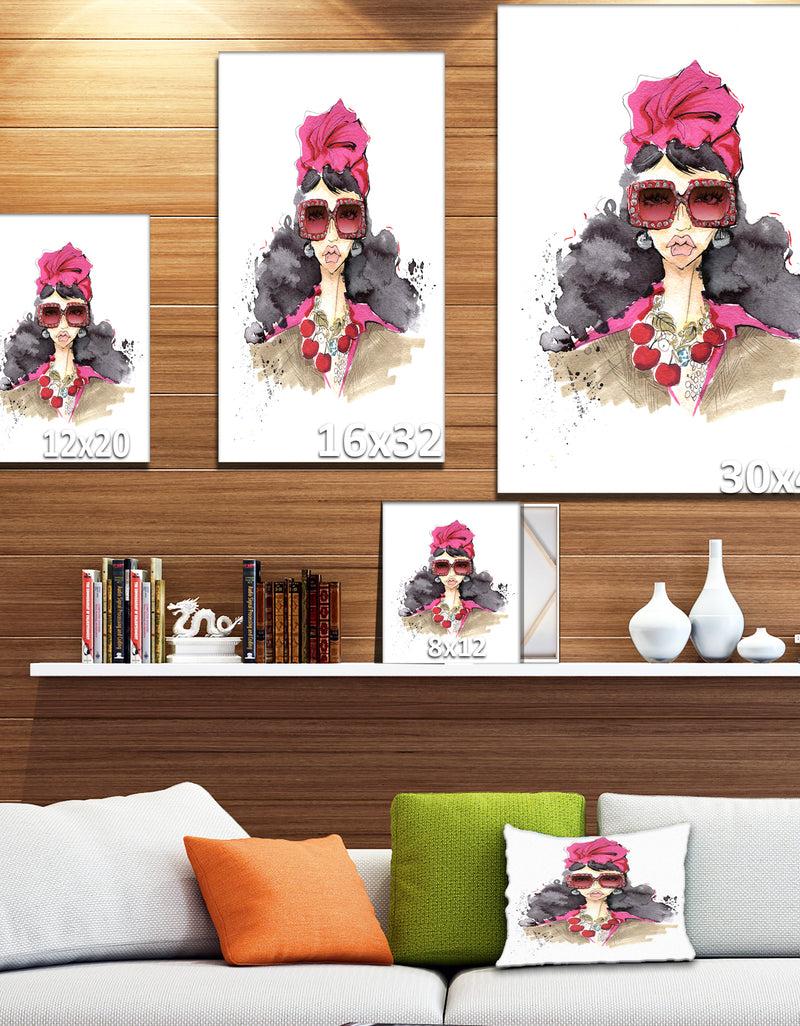 DesignQ Portrait Of Trendy Girl In Sunglasses - Glamour Painting Print On Wrapped Canvas