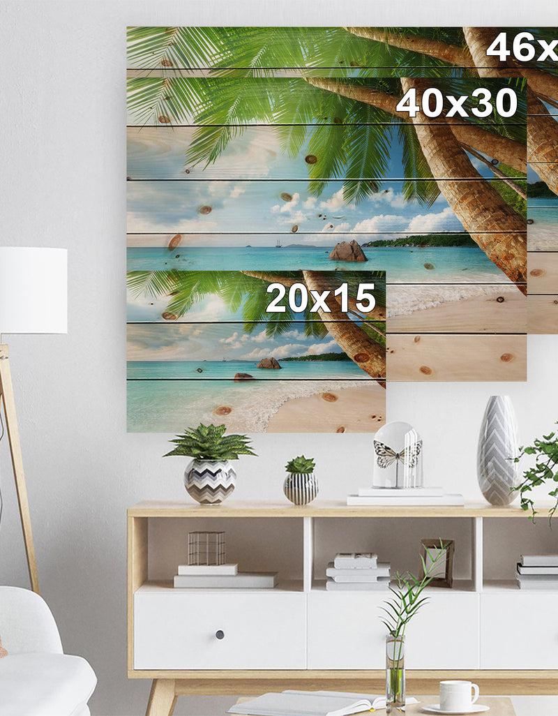 DesignQ Praslin Island Seychelles Beach - Seashore Photo Print On Natural Pine Wood