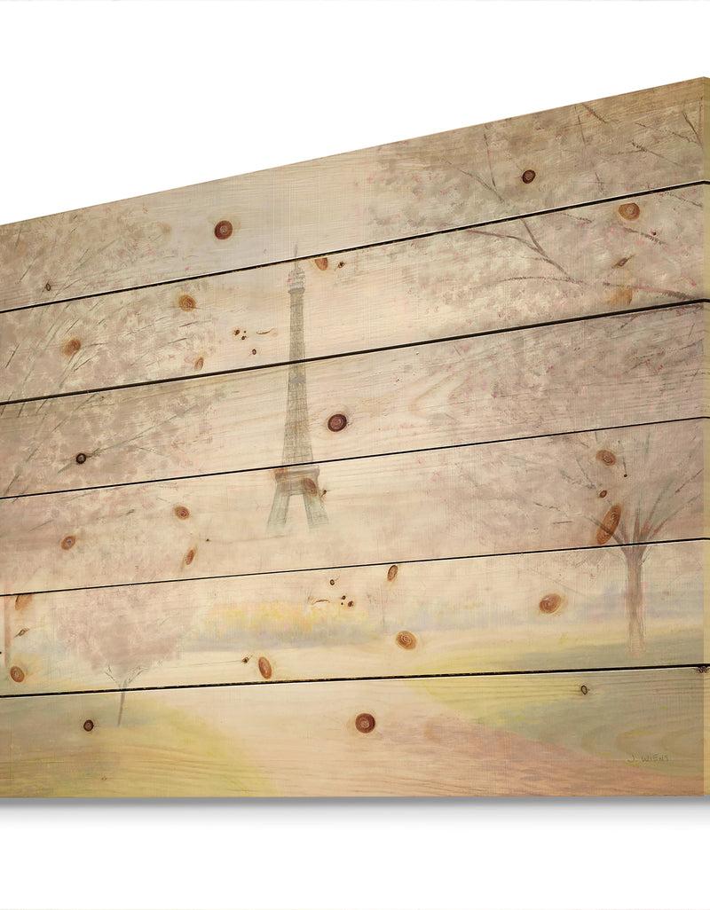 DesignQ Pretty Paris - Landscape Print On Natural Pine Wood