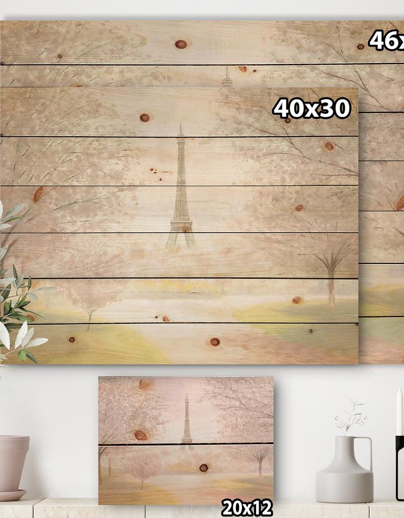 DesignQ Pretty Paris - Landscape Print On Natural Pine Wood