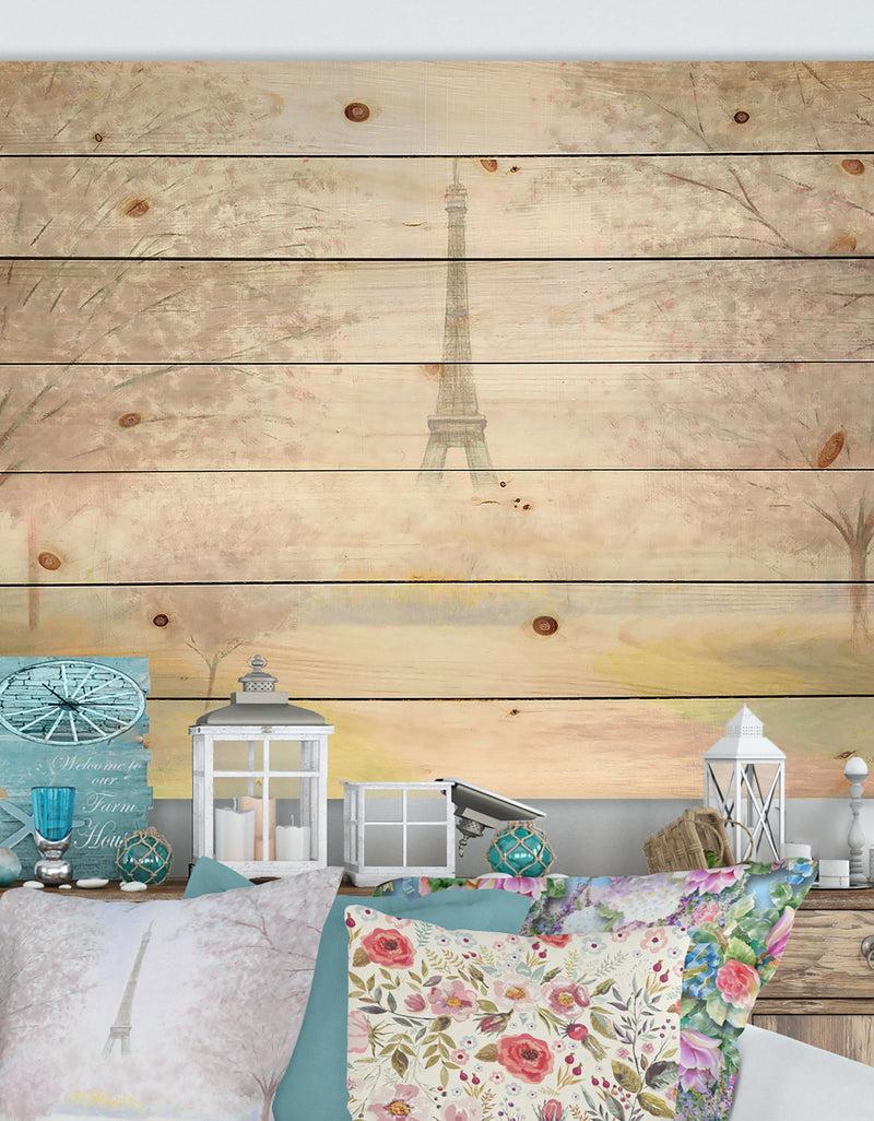 DesignQ Pretty Paris - Landscape Print on Natural Pine Wood