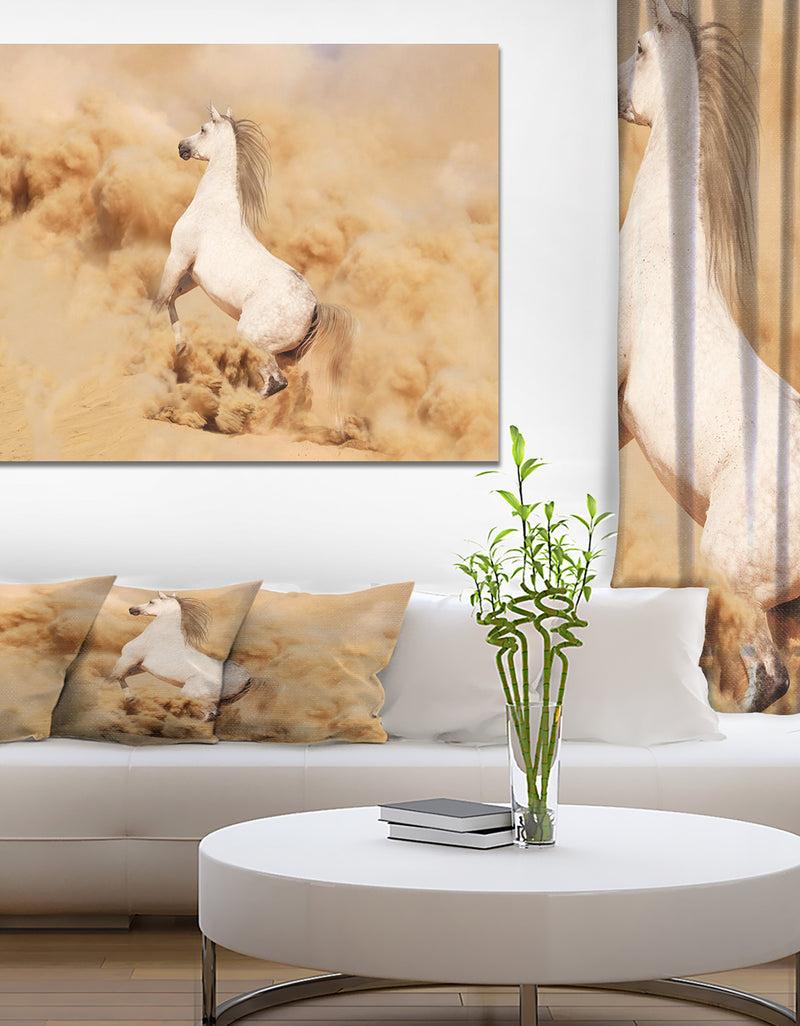DesignQ Purebred white arabian horse in desert - Farmhouse Animals Photographic on wrapped Canvas