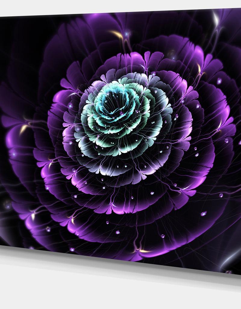 DesignQ Purple Blue Fractal Flower Digital Art - Large Floral Canvas Art Print