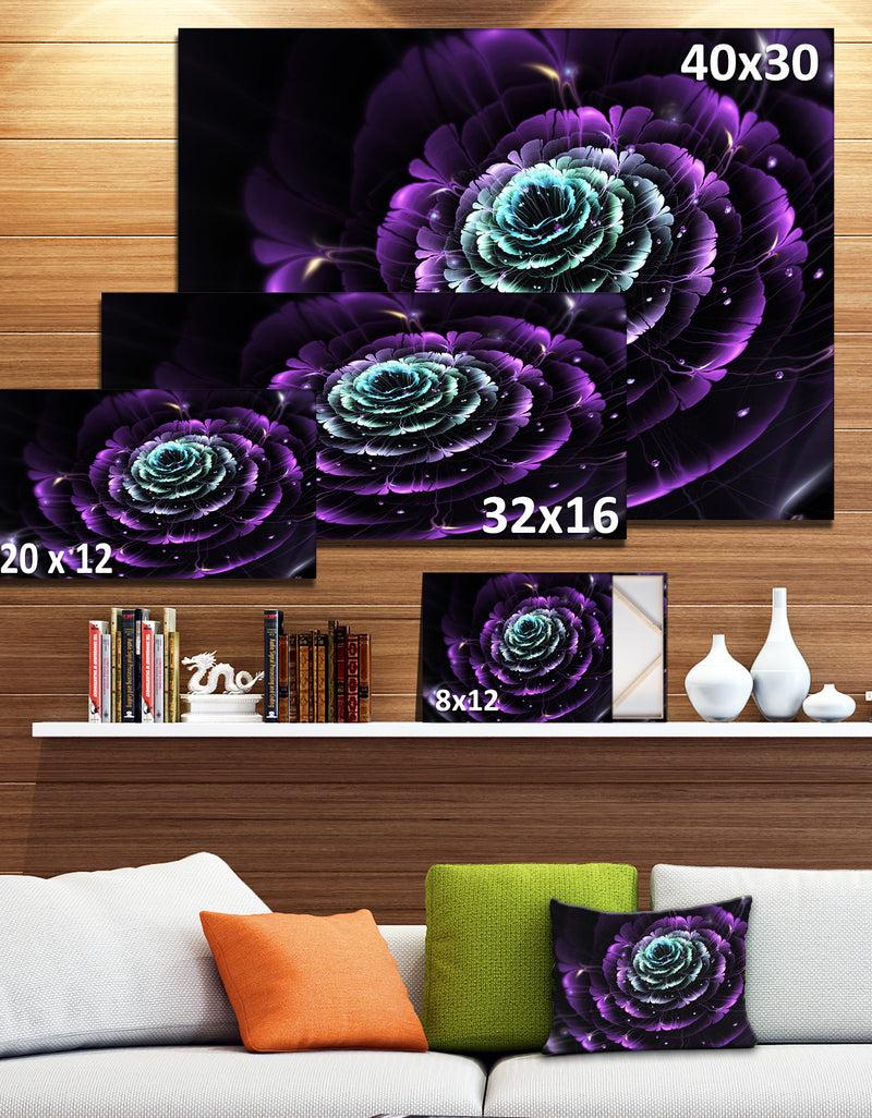 DesignQ Purple Blue Fractal Flower Digital Art - Large Floral Canvas Art Print