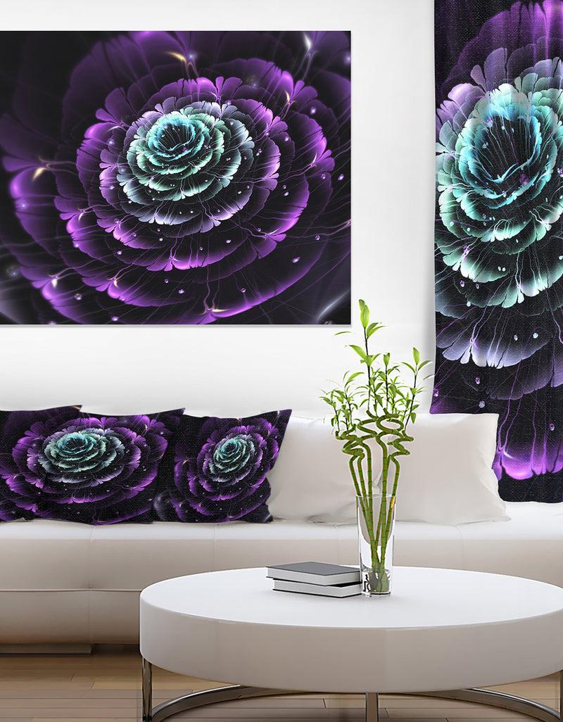 DesignQ Purple Blue Fractal Flower Digital Art - Large Floral Canvas Art Print
