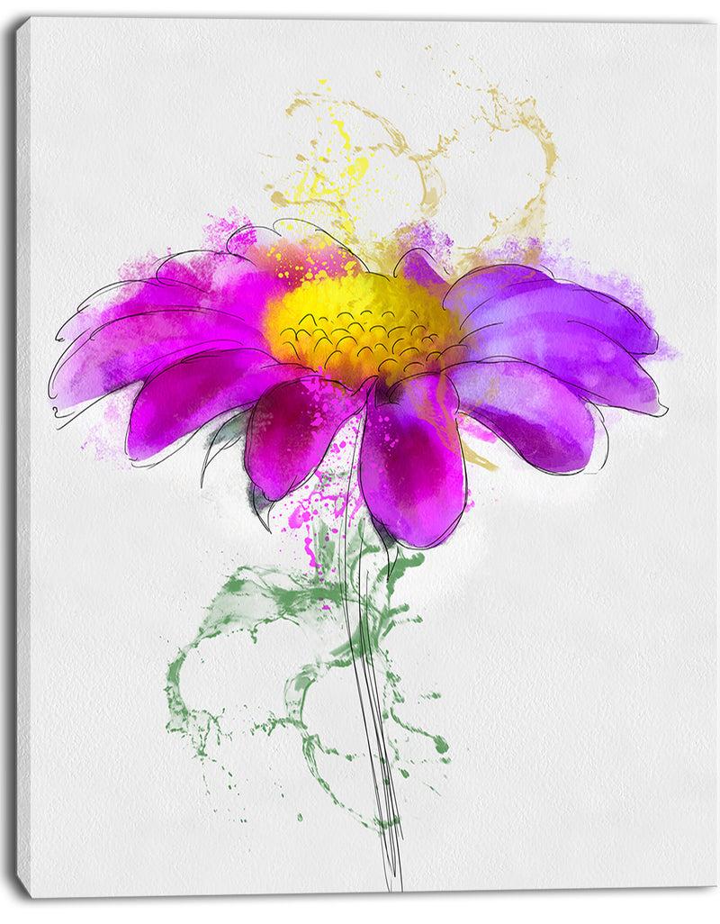 DesignQ Purple Daisy Flower With Stem - Flowers Canvas Wall Artwork