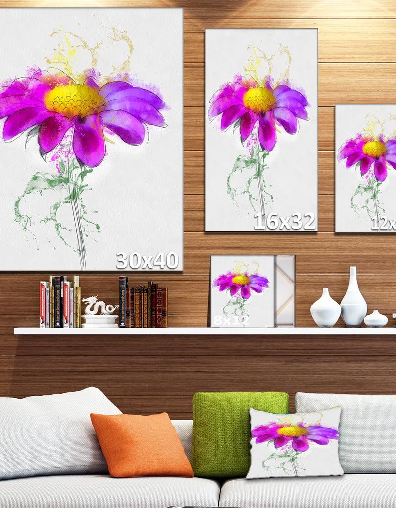 DesignQ Purple Daisy Flower With Stem - Flowers Canvas Wall Artwork