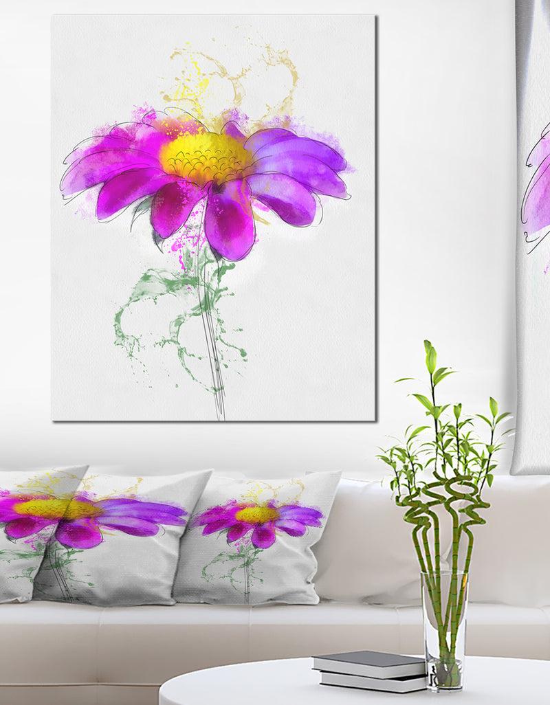 DesignQ Purple Daisy Flower With Stem - Flowers Canvas Wall Artwork