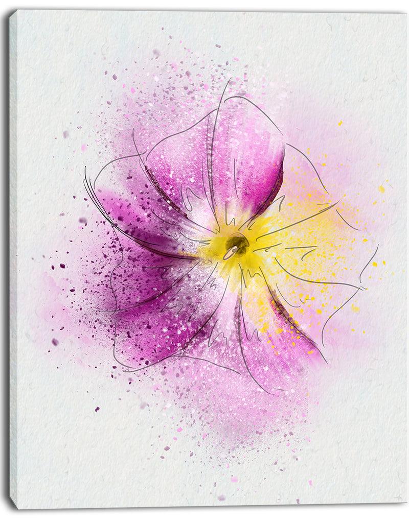 DesignQ Purple Flower Sketch With Splashes - Extra Large Floral Canvas Art