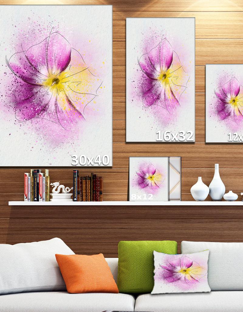 DesignQ Purple Flower Sketch With Splashes - Extra Large Floral Canvas Art